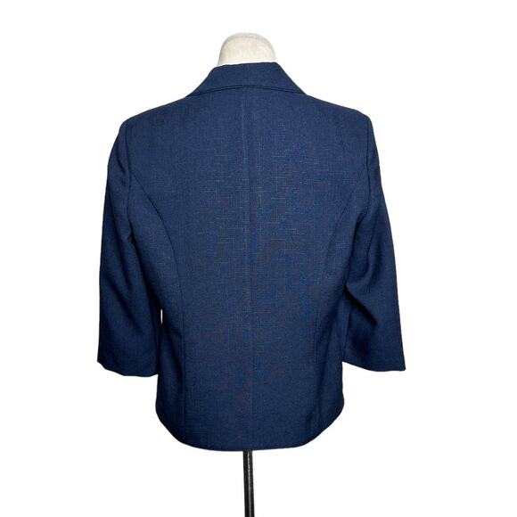 Koret blue floral embroidered lapel 3/4 sleeves blazer size 10P - Picture 5 of 9